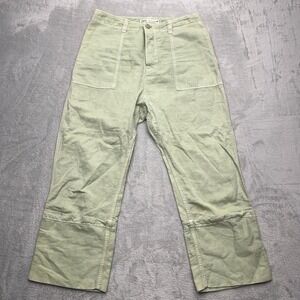 ZARA Light Green Utility Cropped Wide Leg Pants Women Size S